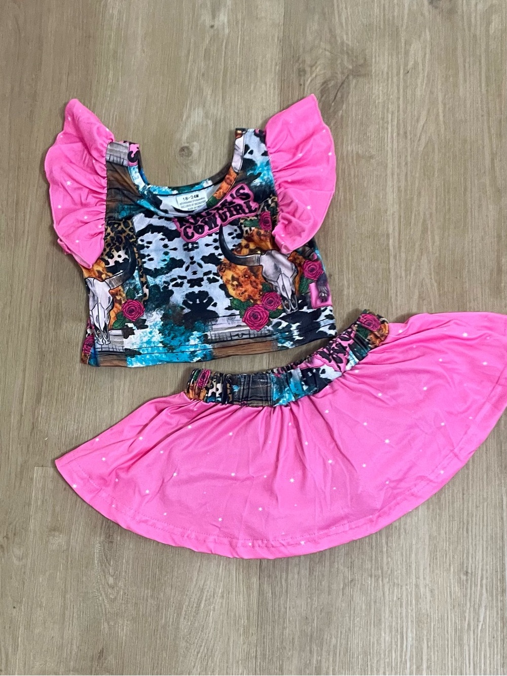 Kids Pink Western Cowgirl Set with Ruffle Top